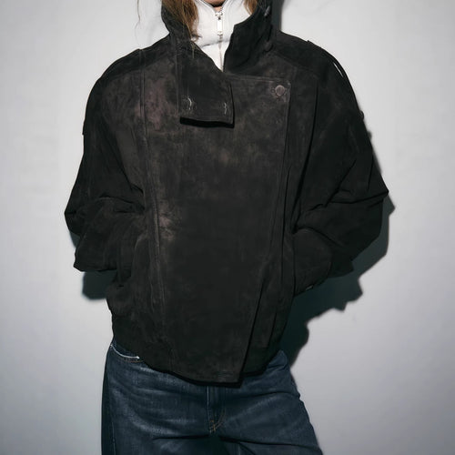 Damen Lässige Wildlederjacke mit hohem Kragen