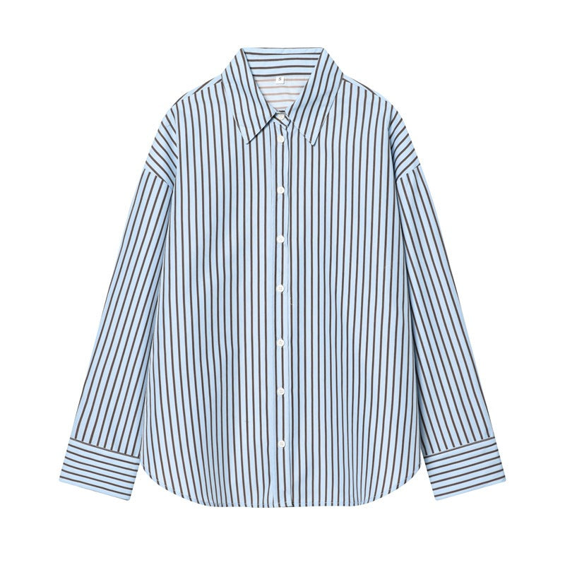 Damen Oversize-Hemd mit vertikalem Streifenmuster und Kentkragen Shop Nory