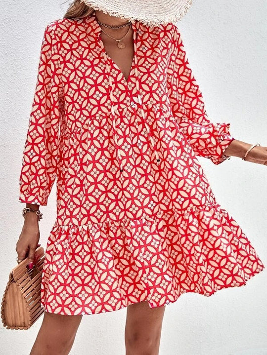 Damen Boho-Style Sommerkleid mit fließendem Schnitt und Rüschendetails Shopnory