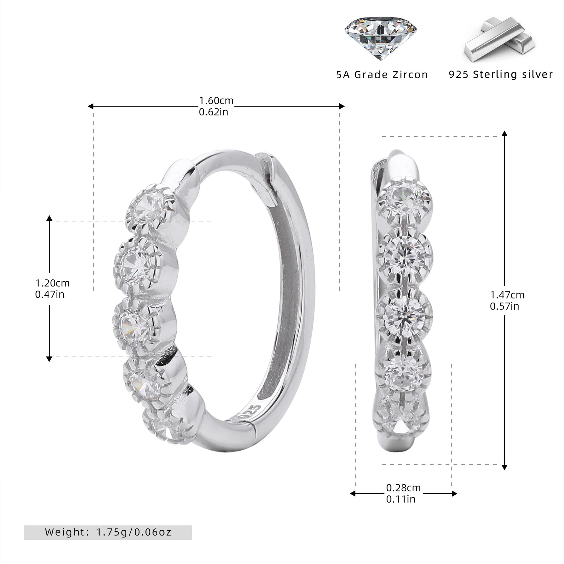 Damen Creolen mit funkelnden Zirkonia aus 925 Sterling Silber Shop Nory
