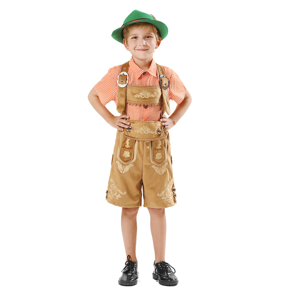 Unisex nan traditionelles Kinder Trachten-Set Lederhose mit Stickerei und kariertem Hemd Shop Nory