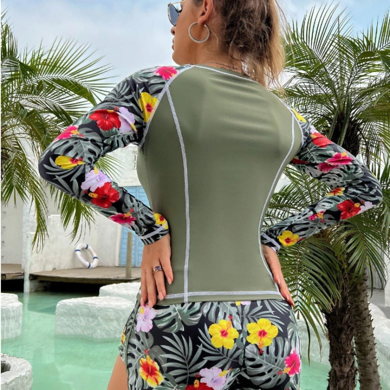 Damen Langarm Surf-Badeanzug mit floralem Muster