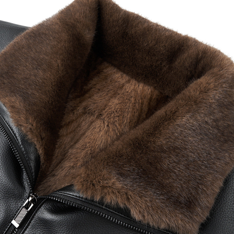 Herren gefütterte Lederimitatjacke mit Kunstfellkragen und Reißverschluss Shop Nory