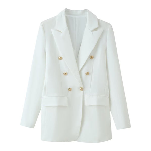 Damen doppelreihiger Longline-Blazer mit Reverskragen und Zierknöpfen Shop Nory