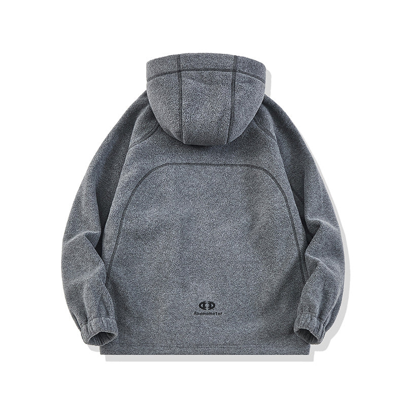 Unisex Oversize Fleece-Kapuzenjacke mit Kontrastnähten und Reißverschlusstaschen Shop Nory