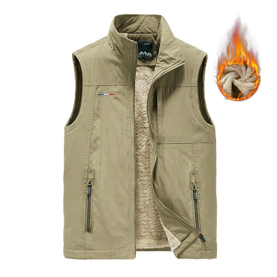Herren isolierende Utility‑Weste mit Teddyfleece‑Innenfutter, Stehkragen und Reißverschlusstaschen Shop Nory