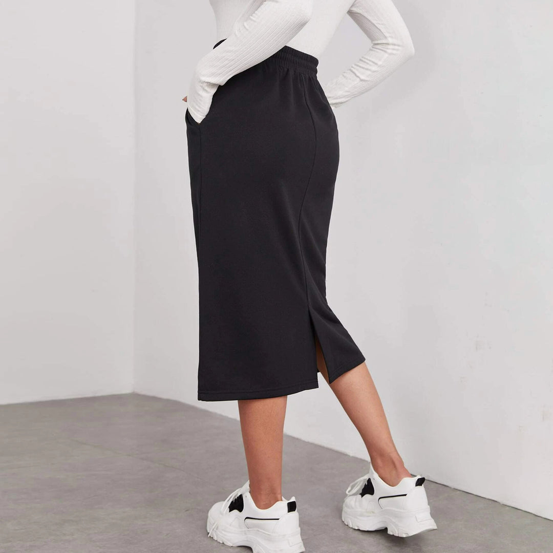 Damen Melierte Jersey Tunnelzug-Mittel-Pencilrock Shop Nory