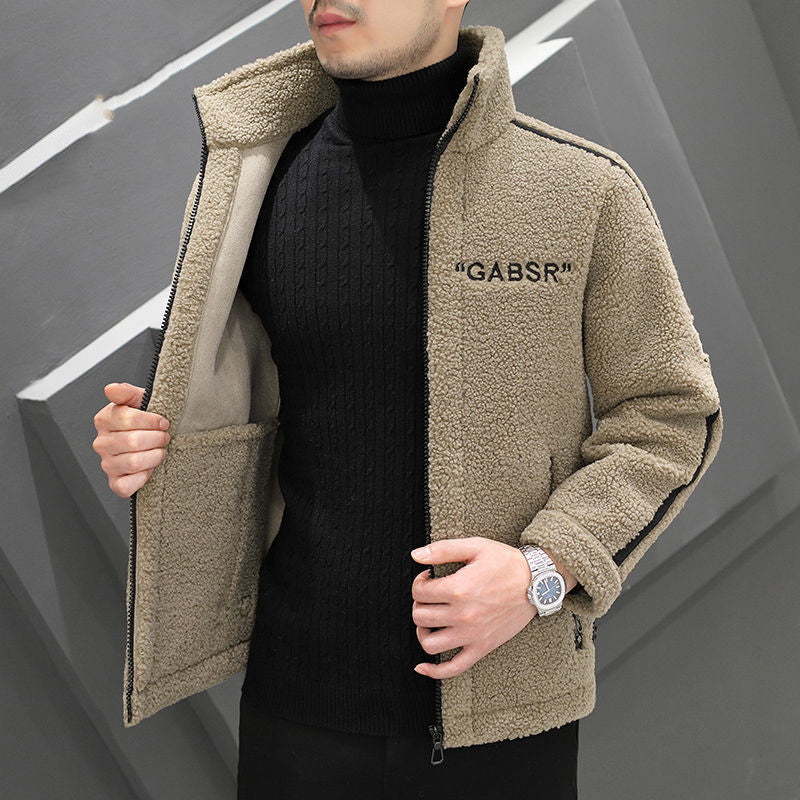 Herren Teddy-Fleece-Blouson mit Stehkragen, Reißverschluss und Kontraststreifen Shop Nory
