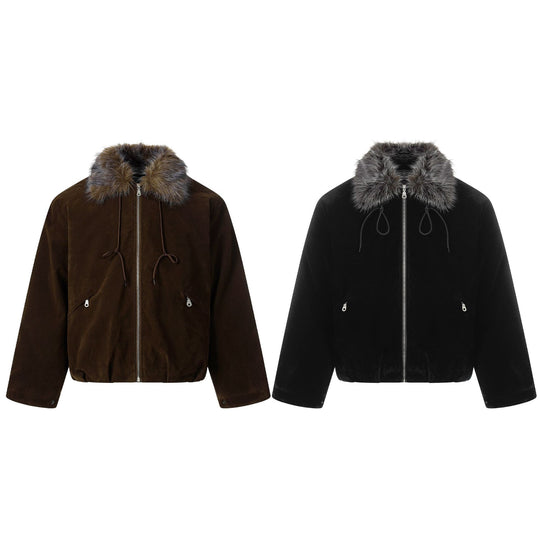 Herren Wildleder‑Bomberjacke mit abnehmbarem Faux‑Fur‑Kragen und Tunnelzug Shop Nory