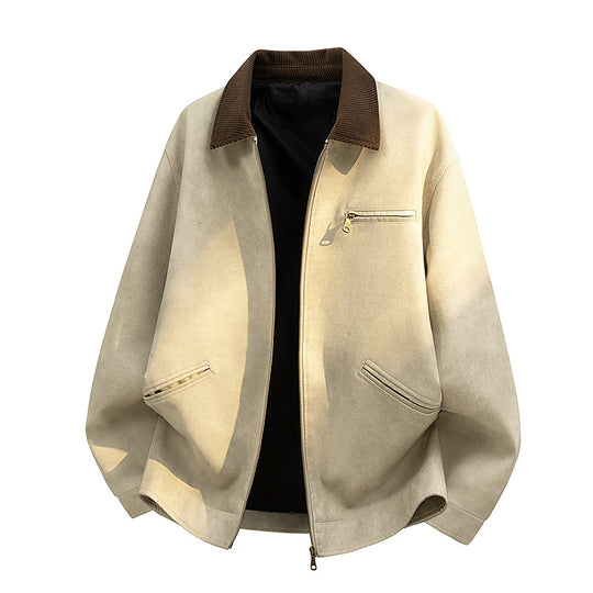 Herren Lässige Kunstlederjacke mit breitem Kragen Shop Nory