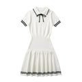 Damen Polo-Kleid mit Rüschensaum und dekorativem Bindeakzent