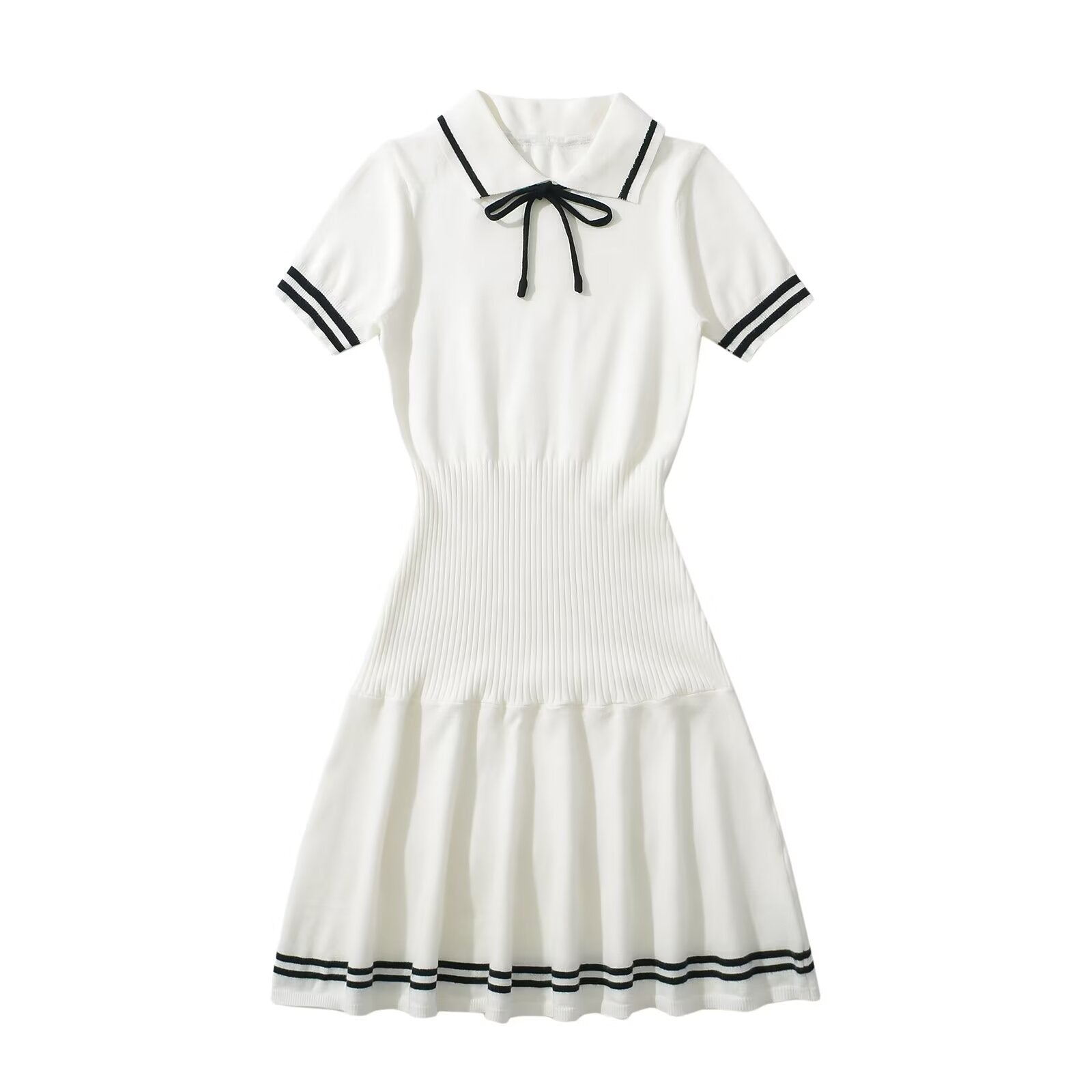 Damen Polo-Kleid mit Rüschensaum und dekorativem Bindeakzent