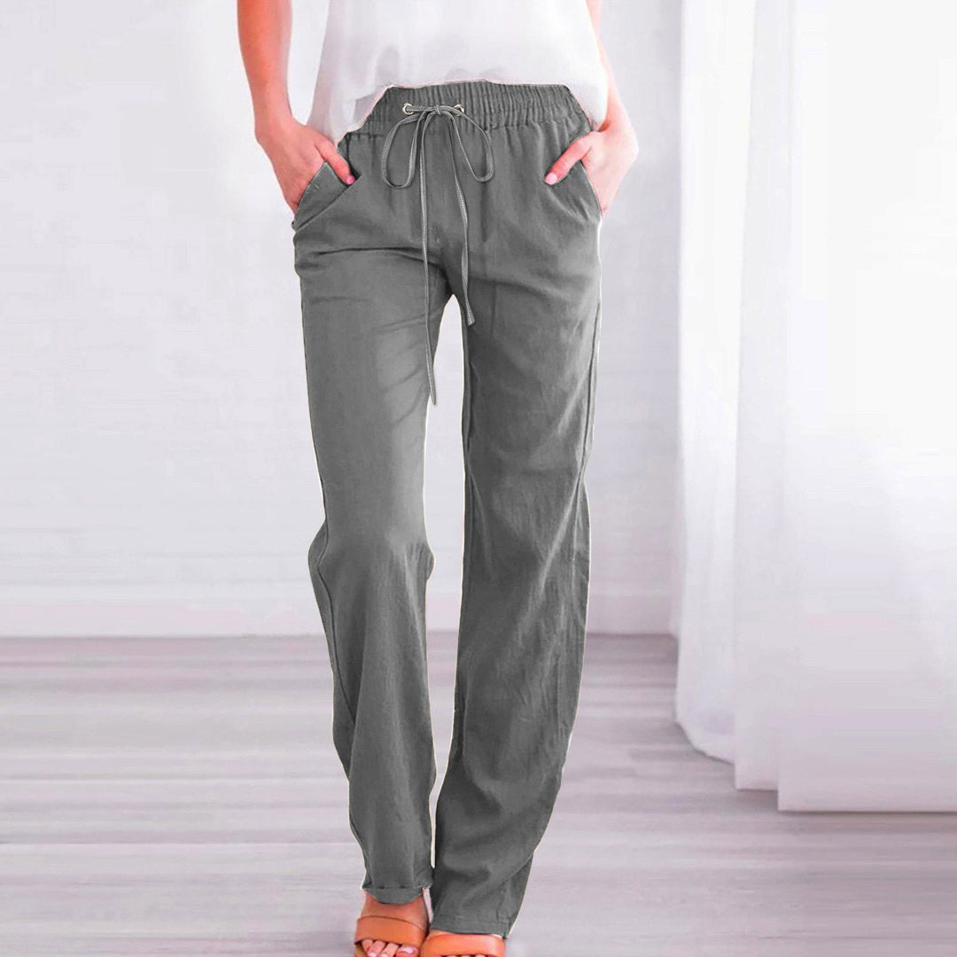 Damen Bequeme Leinen-Hose mit elastischem Bund und Taschen