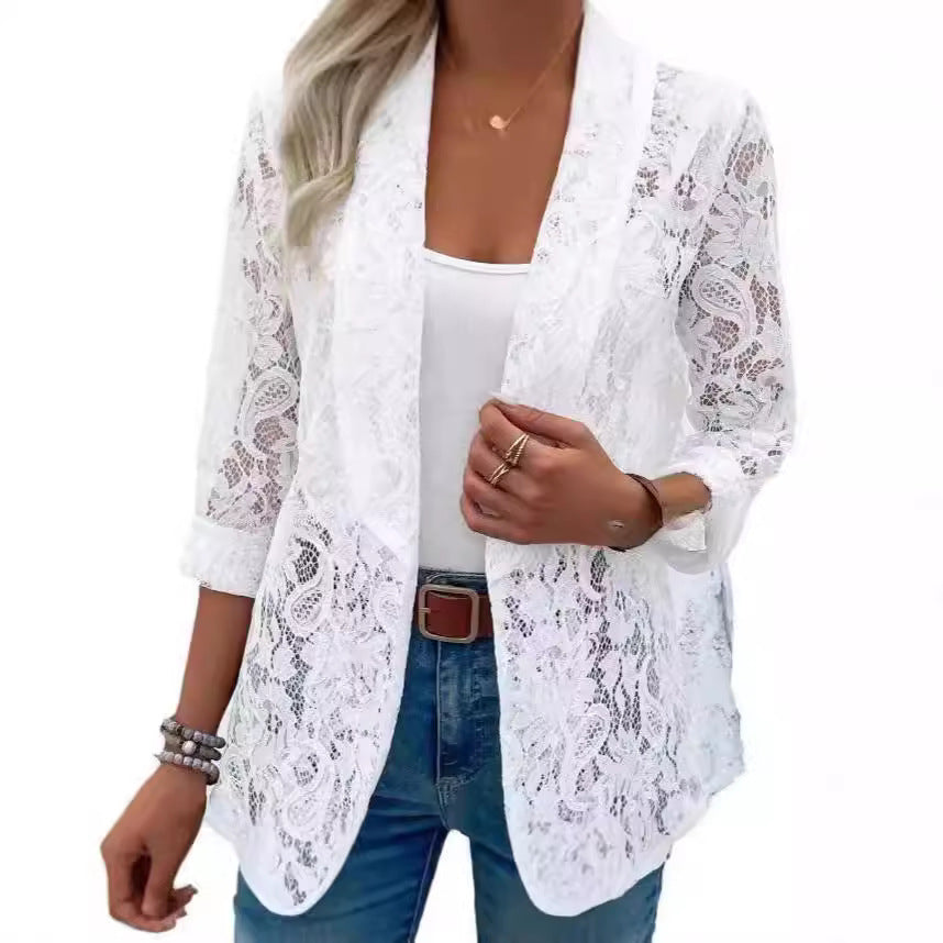 Damen elegante Spitzenjacke mit lässigem Schnitt