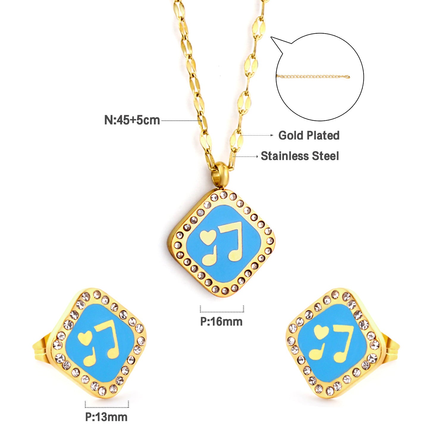 Damen Edelstahl Schmuckset mit quadratischem Anhänger und passenden Ohrringen Shop Nory