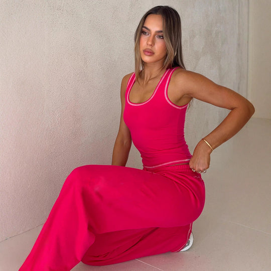 Damen lässiges Crop-Top und weite High-Waist Lounge-Jogginghose Set Shop Nory