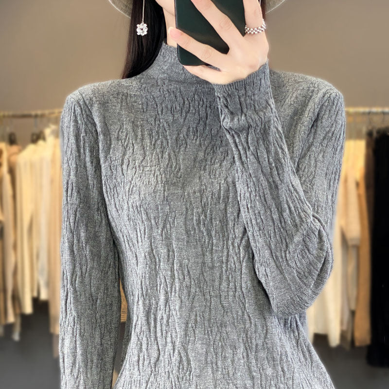 Damen Strukturierter Feinstrick-Pullover mit kurzem Stehkragen und Crinkle-Optik Shop Nory