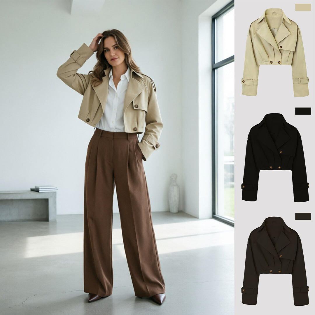 Damen Kurzjacke im Trenchcoat‑Stil mit weitem Revers Shop Nory