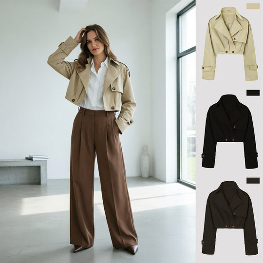 Damen Kurzjacke im Trenchcoat‑Stil mit weitem Revers Shop Nory
