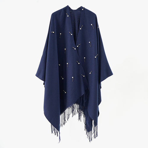 Damen Eleganter bestickter Wollmix-Poncho‑Cape mit Perlenbesatz Shop Nory