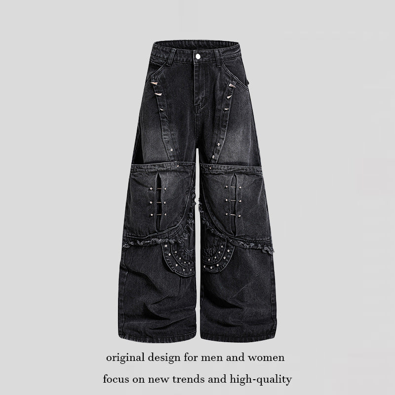 Damen Weite High‑Waist Denim‑Cargo‑Culotte mit Nieten und großen Pattentaschen Shop Nory