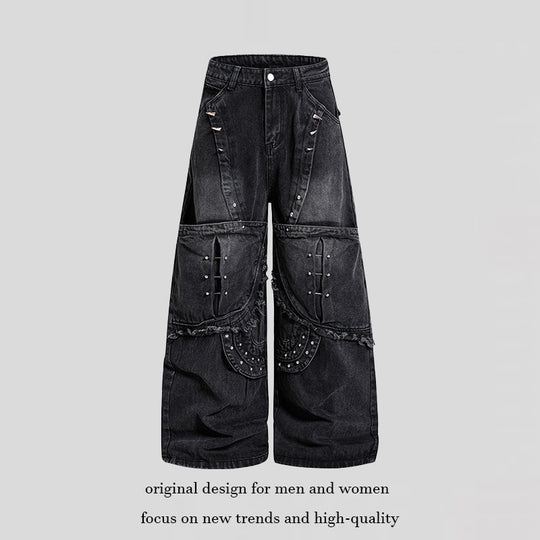 Damen Weite High‑Waist Denim‑Cargo‑Culotte mit Nieten und großen Pattentaschen Shop Nory
