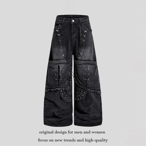 Damen Weite High‑Waist Denim‑Cargo‑Culotte mit Nieten und großen Pattentaschen Shop Nory