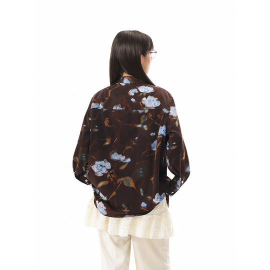 Damen Oversize-Hemdbluse mit abstraktem Blumenprint und aufgesetzter Brusttasche Shop Nory