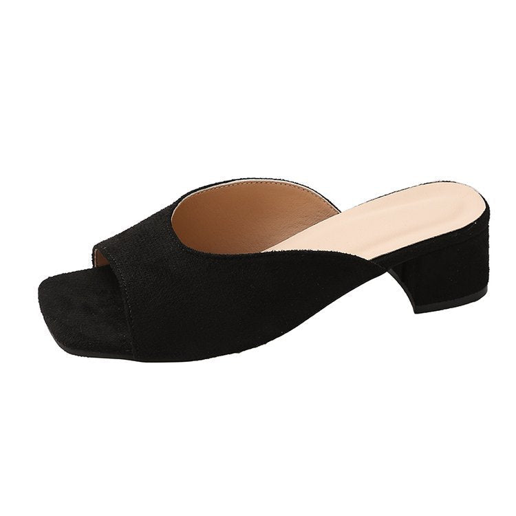 Damen elegante Mules mit offenem Zehenbereich und niedrigem Blockabsatz