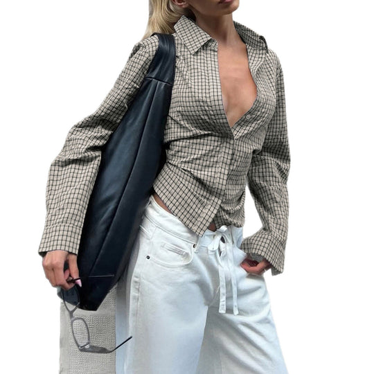Damen nan taillierte Karobluse mit verdeckter Knopfleiste und geformter Miedernaht Shop Nory