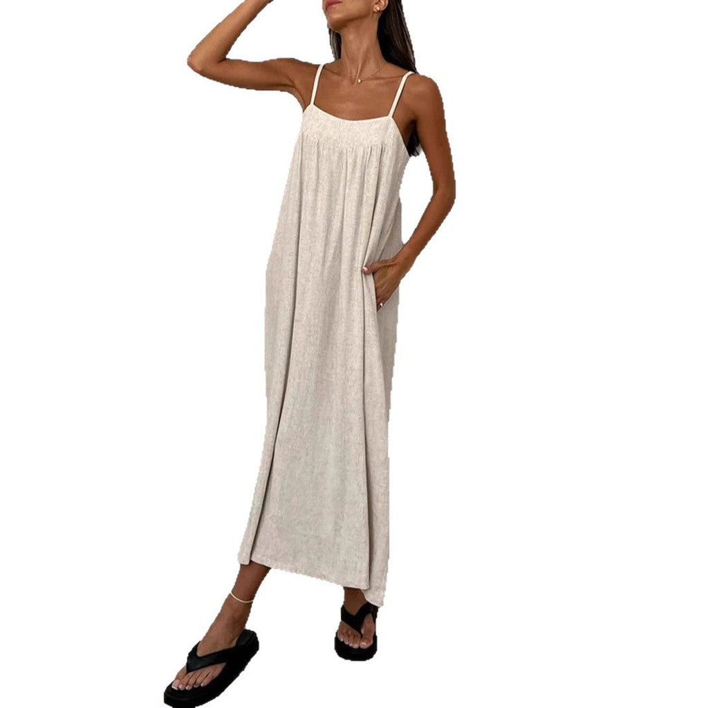 Damen luftiges Maxikleid mit breitem Schnitt und praktischen Taschen