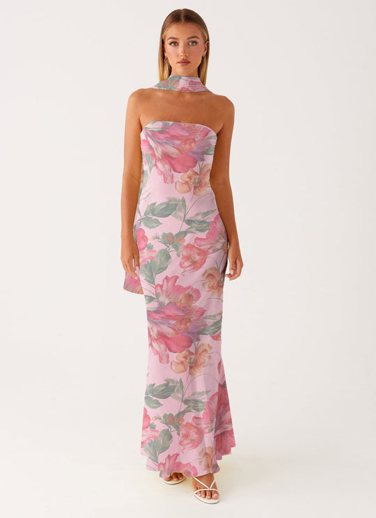 Damen Elegantes Langarm Abendkleid im Blumendesign