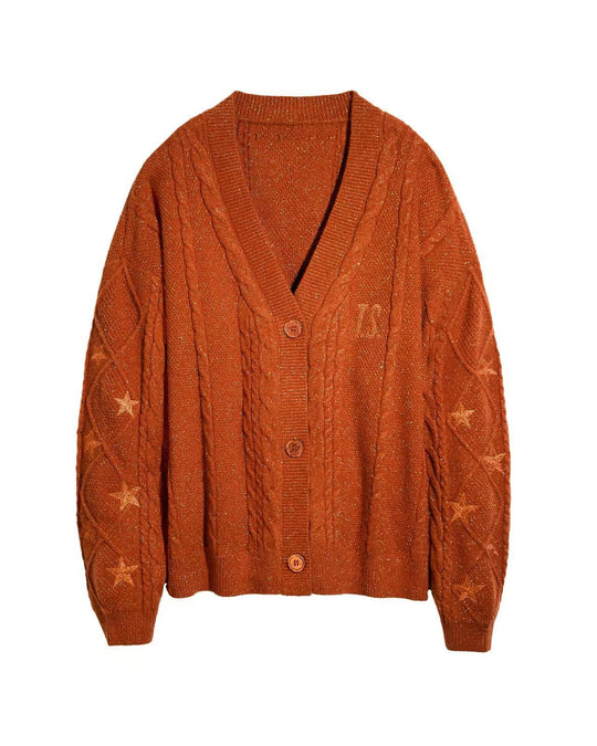 Damen Strickcardigan mit Zopfstrick, Stern‑Stickerei und Glanzfäden Shop Nory