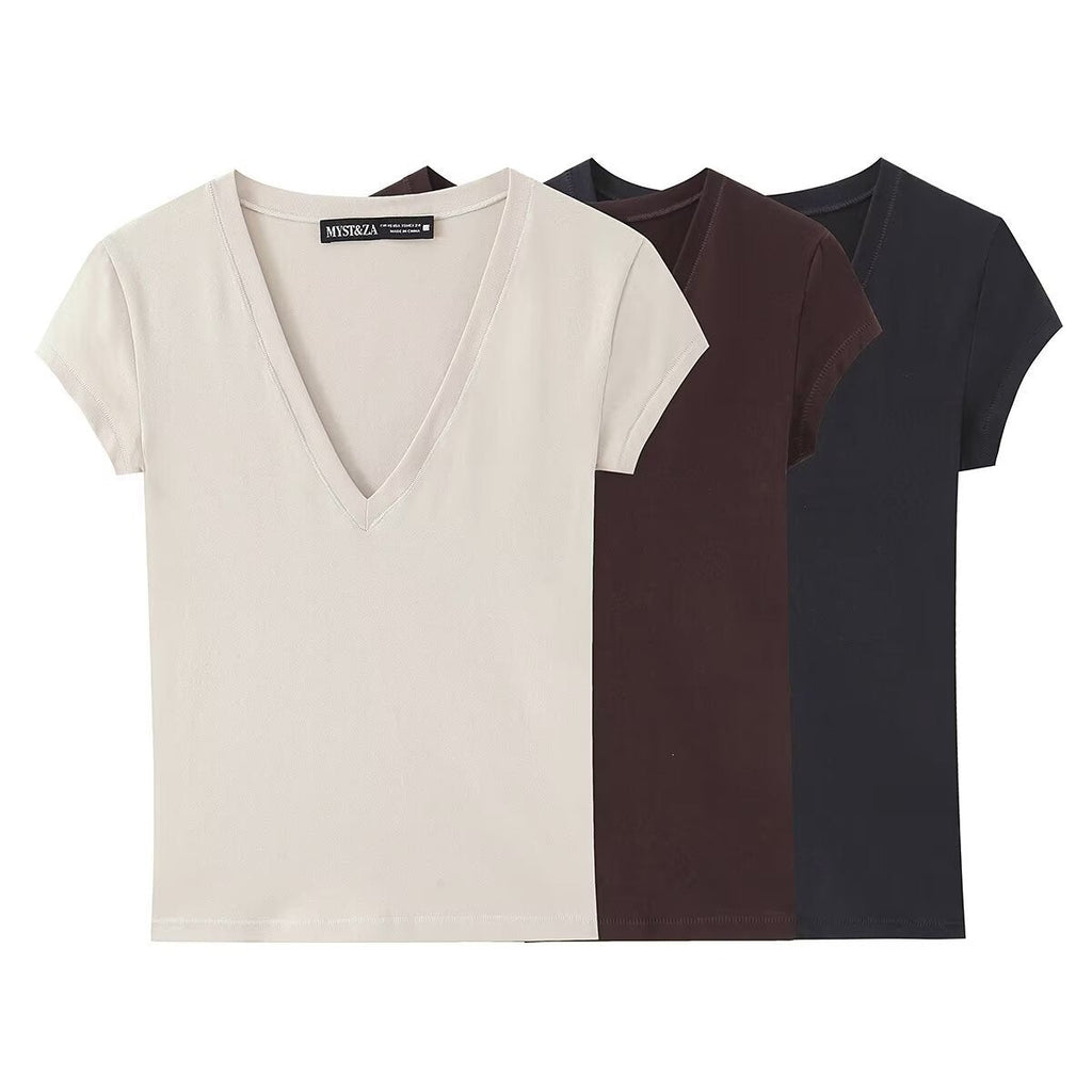 Damen T-Shirt mit modernem V-Ausschnitt und angenehmem Baumwollmix