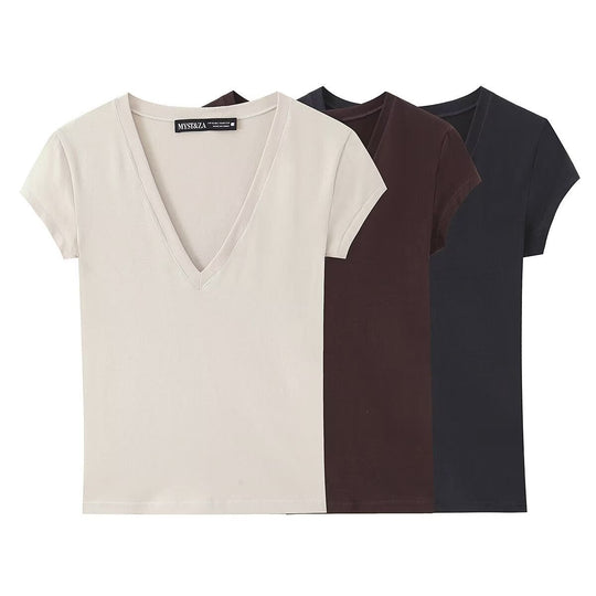 Damen T-Shirt mit modernem V-Ausschnitt und angenehmem Baumwollmix