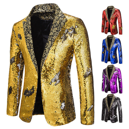 Herren extravagante Pailletten-Blazerjacke