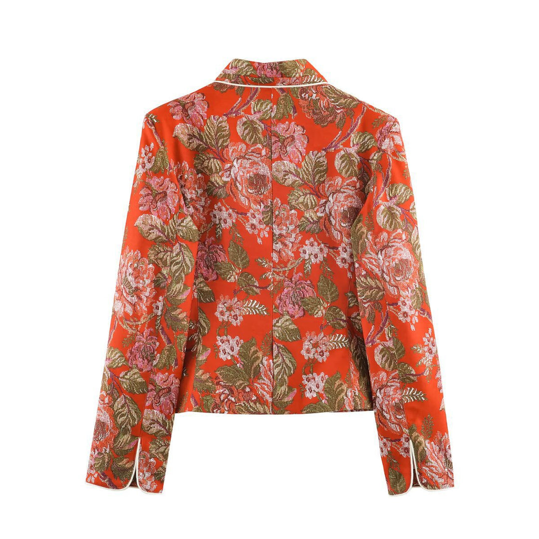 Damen Kurzblazer im Brokat-Jacquard mit Stehkragen und Paspelierung Shop Nory