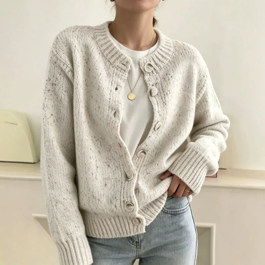 Damen Grobgestrickter Kurzcardigan mit Rundhalsausschnitt und meliertem Tweed-Effekt Shop Nory