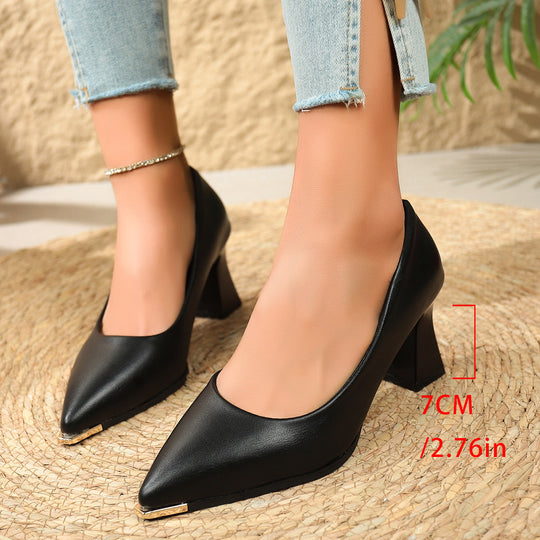 Damen Spitz zulaufende Pumps mit skulpturiertem Blockabsatz und Metallkappe Shop Nory