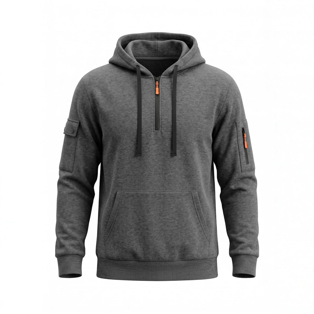 Herren Kapuzenpullover mit halbem Reißverschluss und Utility-Ärmeltasche Shop Nory