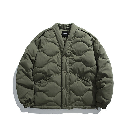 Unisex Oversize-Steppjacke mit V-Ausschnitt, Druckknopfverschluss und wattierter Isolation Shop Nory