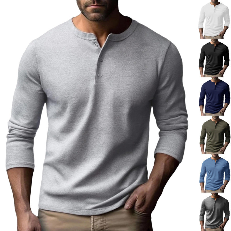 Herren Langarm-Henley-Shirt aus atmungsaktivem Baumwollmix