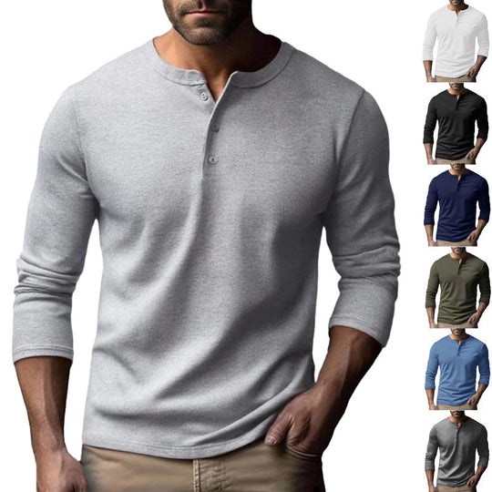 Herren Langarm-Henley-Shirt aus atmungsaktivem Baumwollmix