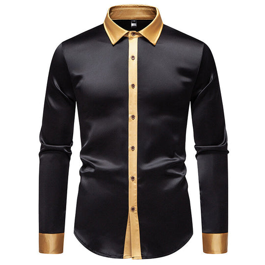 Herren Elegantes Langarmhemd mit Satin-Details
