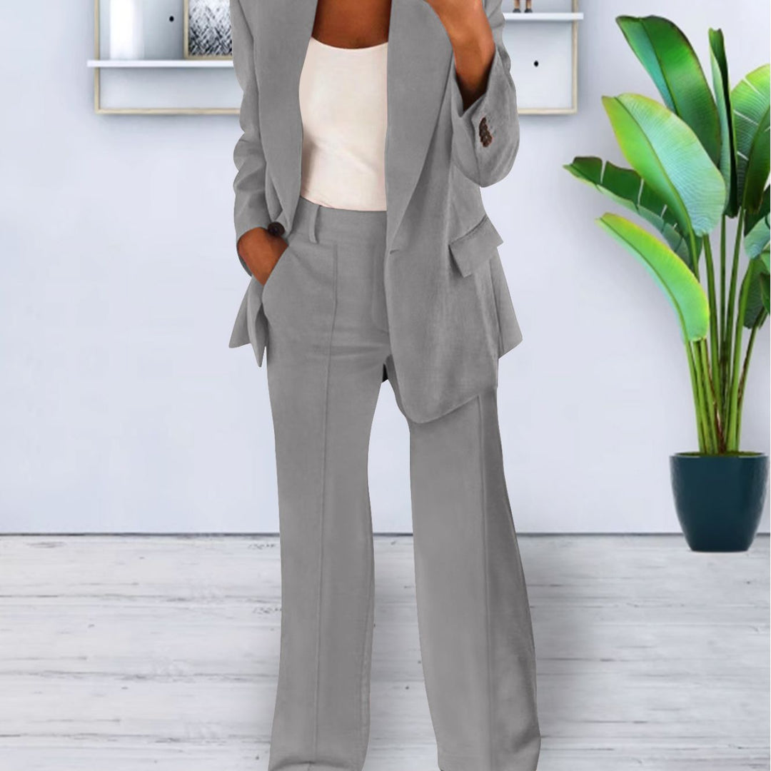 Damen Zweiteiliges Business-Casual Tailoring-Set mit Longline-Blazer und weitem Bundfalten-Hosenbein Shop Nory