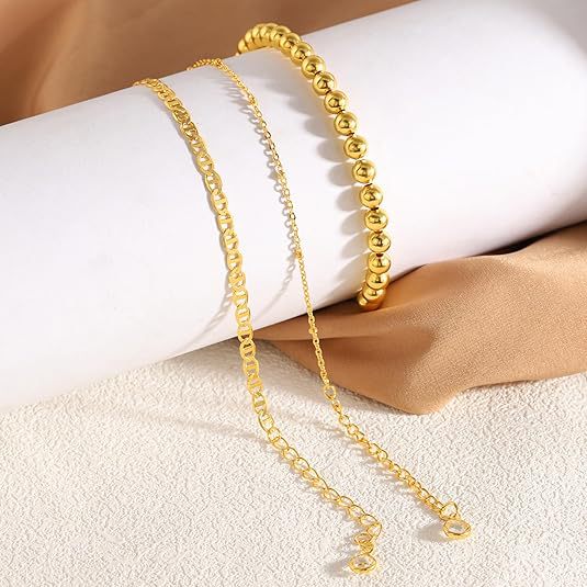 Damen Fußkettchen mit funkelnden goldfarbenen Perlen und elegantem Design Shop Nory