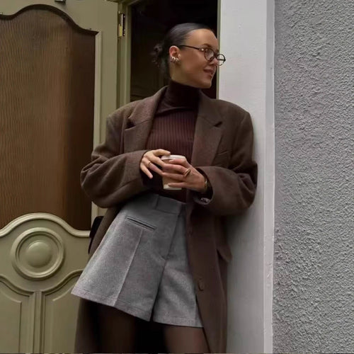Damen Langer Wollmix-Mantel mit Reverskragen und Pattentaschen Shop Nory