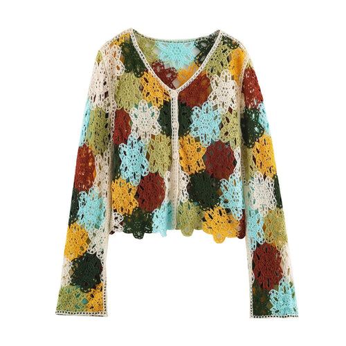Damen Leichter Häkel-Cardigan mit floralen Häkelmotiven und Knopfleiste Shop Nory