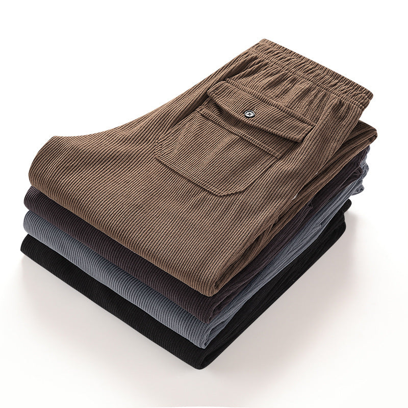 Herren Geradlinige Rib-Struktur Lounge-Hose mit Elastikbund und Klappentasche Shop Nory