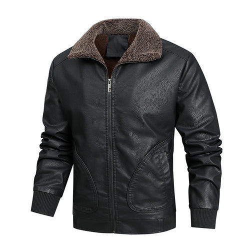 Herren Gefütterte Kunstleder-Fliegerjacke mit Teddyfutter und Rippenbündchen Shop Nory